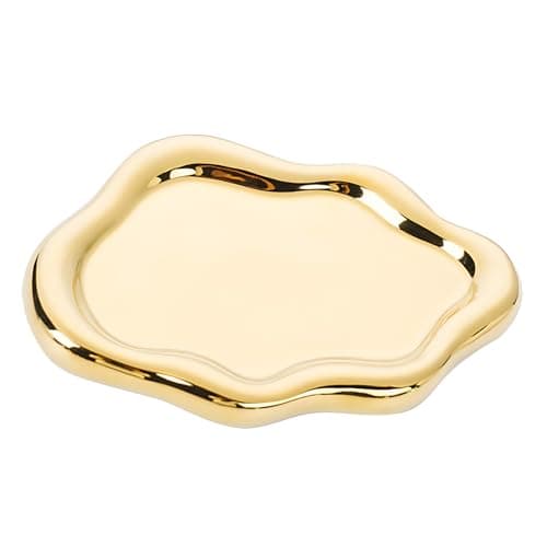 Image of CCHONGCC Ceramic Jewellery Dish Trinket Dish Jewelry Tray Cloud Shape Tray Perfume Tray Rings/Earrings/Bracelets/Watch/Keys Tray for Valentine's Day//Mother's Day/Birthday Gift (Gold)