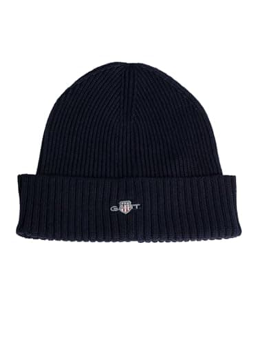 Image of GANT Cotton Blend Logo Beanie, Navy, One Size