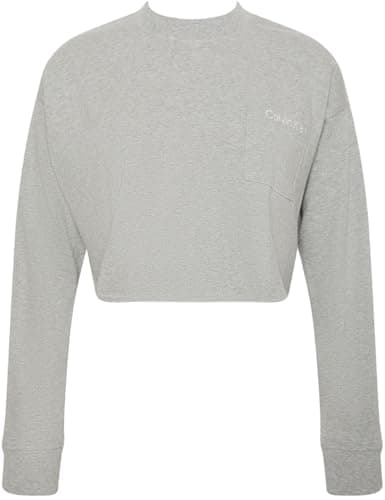 Image of Calvin Klein Women’s Logo Jersey Cropped Long Sleeve Top with Mock Neck, Grey (B10 Grey Heather), M