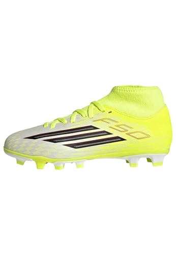 Image of adidas Unisex Kids F50 Club Mid Firm Ground/Multi Ground Football Boots Kids, Team Solar Yellow 2/core Black/Lucid red, 13.5 UK Child