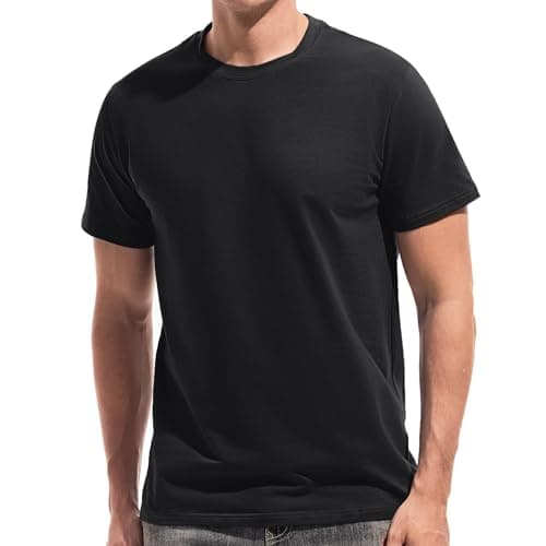 Image of VEIISAR Mens T Shirt - Short Sleeve Crew Neck Soft Fitted Elastic Tees Fresh Classic Tshirts (T31 Black M)