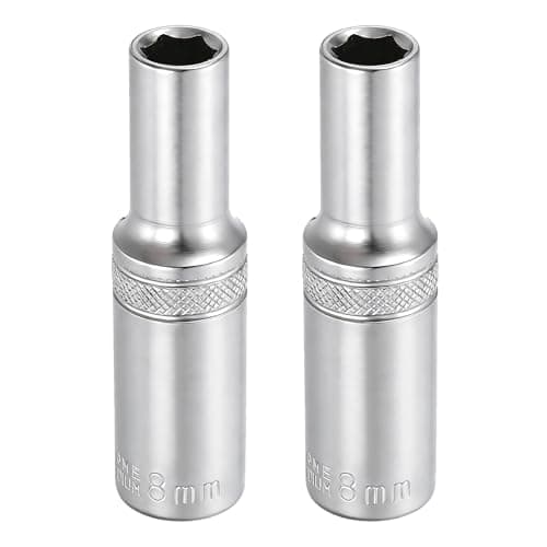Image of sourcing map 2pcs 6 Points Deep Socket 3/8" Drive 8mm Deep Metric CR-V Steel Polished Nickel Plating Impact Sockets 64mm / 2.5" Long Flip Sleeve Tool for Home Auto Nuts Bolts Repair