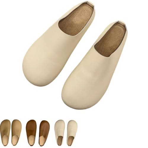 Image of Women's Italian Leather Slippers Orthopedic Shoes, Womens Slip on Closed Toe Orthopedic Mules&Clogs with Arch Support (Beige,6)