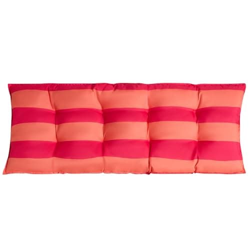 Image of OHS Bench Cushion Stripe, 2 Seater Garden Bench Cushion Seat Pad for Patio Kitchen Garden Furniture Cushions Soft Waterproof Comfy Dining Bench Indoor Outdoor Cushions, Orange/Pink