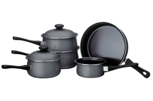 Image of Premier Housewares Steel Pan Set Pots And Pans Sets Non Stick Kitchen Set Cooking Pans Steel Cookware Set Cookware Silver Grey 5 Piece