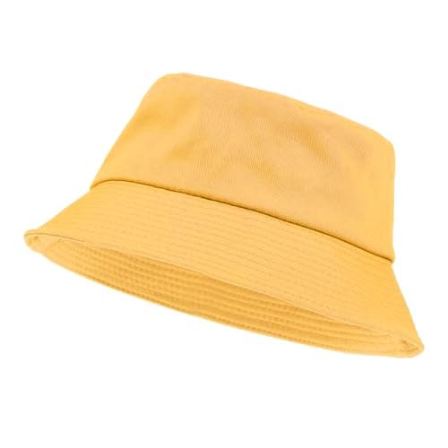 Image of Yolev Unisex Bucket Hat Solid Colors Sun Hat with UV Protection Packable Summer Hats for Outdoor Sports (Yellow)