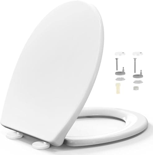 Image of STOREMIC Toilet Seat Soft Close, Toilet Seats with Quick Release, Simple Top and Bottom Fixing, Sturdy Anti-Bacterial PP Materials Toilet Lid with Stainless Adjustable Hinges, O Shape Loo Seat White