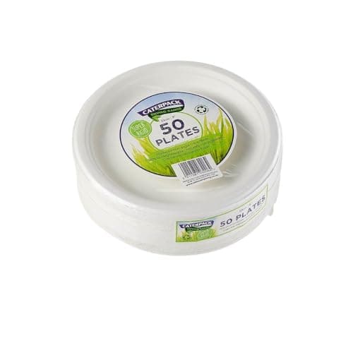 Image of Caterpack Enviro Range Plates 23cm, 50 Pack Super Rigid 100% Biodegradable Plates, Naturally compostable, Eco-Friendly, Non Plastic Alternative, Microwave and Freezer Friendly, White