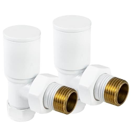 Image of VANCOCO 2Pcs 1/2"×15mm Glossy White Angled Radiator Valves Round, Manual Radiator Valves Pair Standard Connection for Heated Towel Rail and Central Heating Modern Bathroom