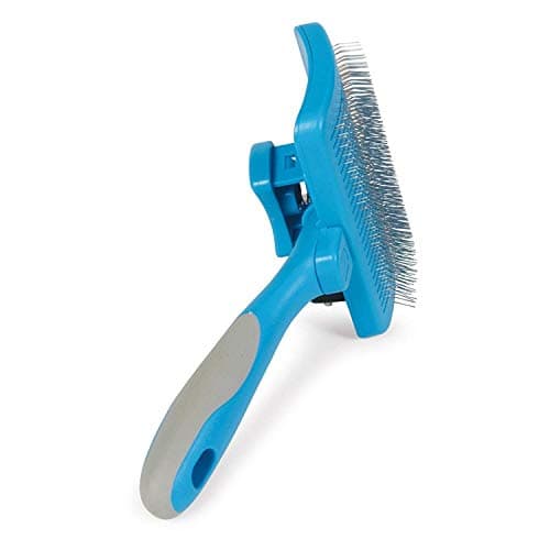 Image of Ancol Ergo Self Cleaning Slicker Brush - Blue Grooming Tool for Dogs and Cats - Retractable Pins for Easy Cleaning - Removes Mats and Tangles - Ideal for Longer Coats