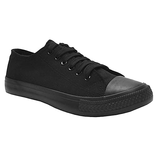 Image of MyShoeStore® LADIES CANVAS SHOES WOMENS GIRLS SHOES CASUAL LACE UP RETRO PLIMSOLLS PLIMSOLES LOW TOP FLAT GYM SPORTS TRAINERS LIGHTWEIGHT SNEAKERS FASHION PUMPS SIZE 4 UK Black