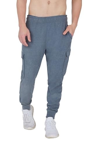Image of 90 Degree By Reflex Mens Fleece Jogger Soft Workout Pant with Side and Cargo Pockets, Navy Blazer W/ Cargo Pocket, Medium