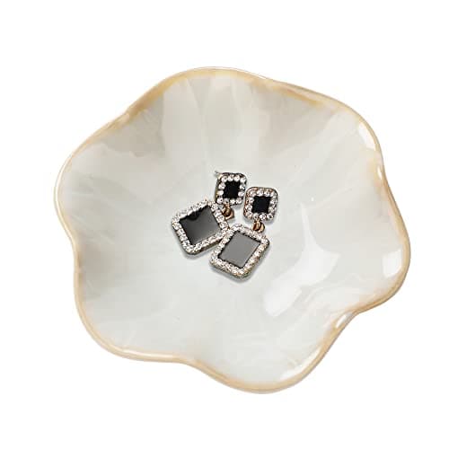 Image of Ceramic jewelry dish,gifts for women her leaf jewelry Plate trinket key tray small ring dish holder nightstand decor home decor Christmas Birthday Friendship Gift for friend girl colleague (White)
