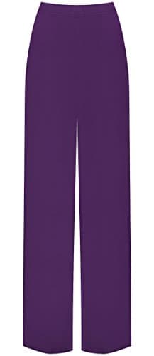Image of WearAll Ladies Palazzo Wide Leg Flared Elasticated Stretch Plus Size Plain Trousers Purple 16/18