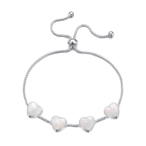 Image of Philip Jones Mother of Pearl Gemstone Multi Heart Friendship Slider Bracelet