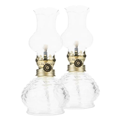 Image of LALADEFIEE 2pcs Vintage Decorative Table Lamp Glass Oil Lamps Retro Kerosene Hurricane Lanterns for Living Rooms and Bedrooms with Emergency Lighting and Versatile Placement