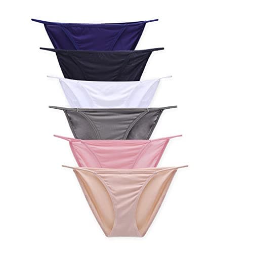 Image of Buankoxy Women's 6 Pack Low-Rise String Bikini Panty Stretch Briefs(10,Multi Colors)