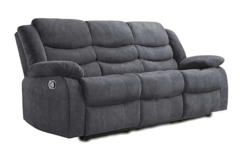 Image of Madrid Fabric Recliner Sofa with Cupholders - 3+2 Seater Sofa Grey (3 seater)