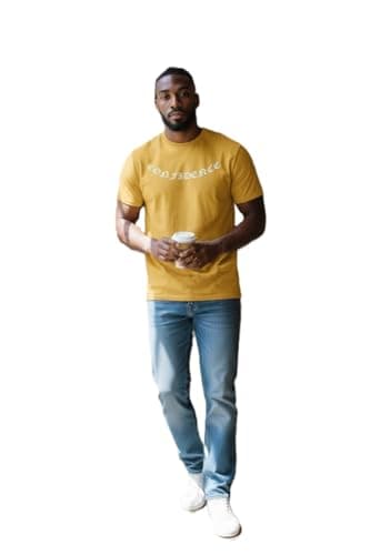Image of Men's Short Sleeve T Shirt with Crew Neck, 100% Cotton Yellow