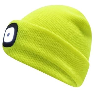 Image of LED Thermal Beanie Hat for Men Workman's Hi Vis Hats with LED Head Light USB Rechargeable Perfect for Work Outdoor Cycling Stay Warm and Visible in Style, Yellow