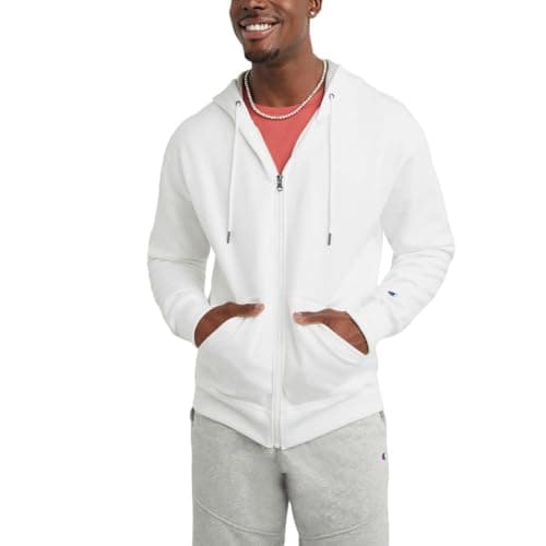 Image of Champion Men's Powerblend Full-Zip Hoodie Warm Up or Track Jacket, White, Medium