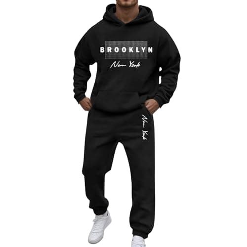 Image of Men's Clothes Casual Tracksuits Full Zip Hoodie Top Bottoms Drawstring Joggers 2 Piece Sets Long Sleeve Hooded Gym Sweatsuits Track Suit Comfortable Sports Track Suit Christmas (Black, L)