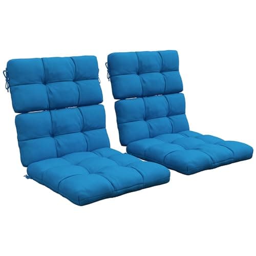 Image of Outsunny 2pc Outdoor Seat Cushions with Backrest, Ties, Water Repellent Seat Pads for Chair, Garden Patio, Blue