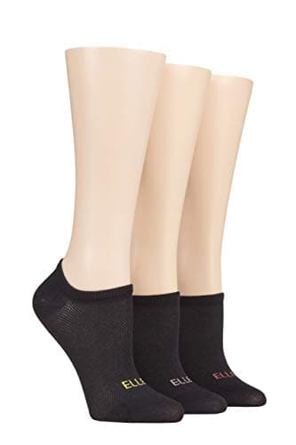 Image of ELLE Ladies 3 Pair Sport Mesh Bamboo No Show Socks - Black 4-8
