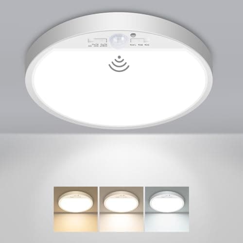 Image of slochi LED Ceiling Light with Motion Sensor, 3000K-4000K-6500K & 100W Equivalent Motion Sensor Lights Indoor, 18W 1800LM 18cm Bathroom Ceiling Light for Bath,Porch,Stairs,Garage