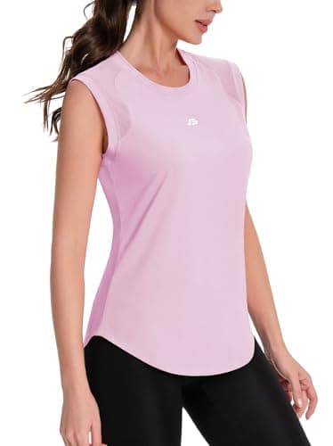 Image of ANGEL CITIZ Gym Sleeveless Tops for Women UPF 50+ Sport Tank Tops Womens Running Shirts Yoga Vest Shoulder Mesh Breathable Pink