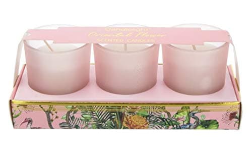 Image of CANDLELIGHT Chinoiserie Gift Set of 3 Wax Filled Candle Pots/Tealights/Votives - Oriental Flower Scent - Pink - 50 g