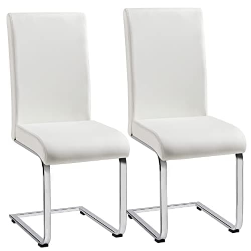 Image of Yaheetech Dining Chairs Set of 2 Modern Leather Kitchen Chairs High Back Sturdy Chrome Legs Home Kitchen Cafe Furniture White