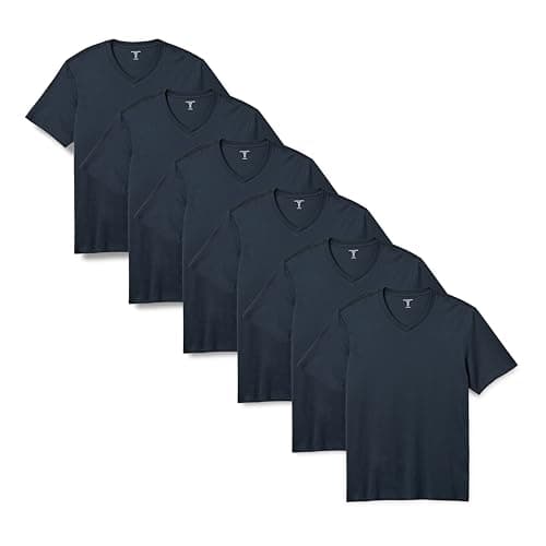 Image of Amazon Essentials Men's Regular-Fit Short-Sleeve V-Neck, Pack of 6, Navy, L
