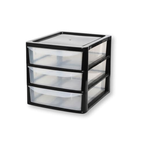 Image of Khanary Plastic Storage Drawer A4 Medium Storage Box Multipurpose Office Desktop Tabletop Counter School Bedroom Garage Kids Room Clear Black & Silver (Black Clear, A4 3 Tier Small Black Clear)