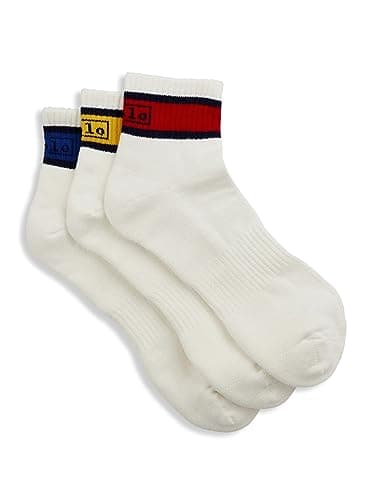 Image of POLO RALPH LAUREN Mens Big & Tall Socks 3 Pack Classic-Stripe-Cuff Quarter Socks Big Tall Socks, White Multi, 13-16 Big Tall