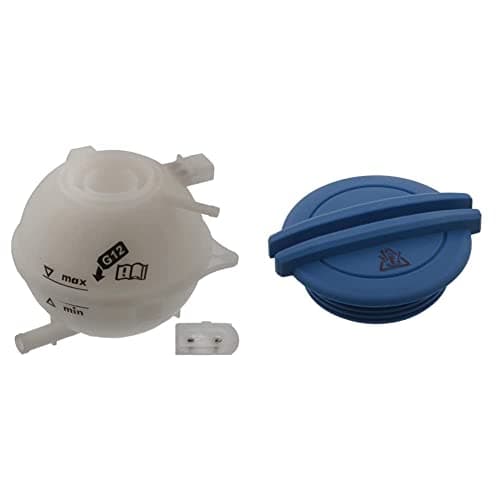 Image of febi bilstein 44535 Coolant Expansion Tank with sensor, pack of one & febi bilstein 40722 Radiator Cap for coolant expansion tank, pack of one