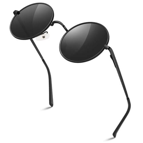 Image of Sunier Retro Round Sunglasses Mens Womens Polarised,70s Retro Circle Hippie Glasses with 100% UV400 Protection