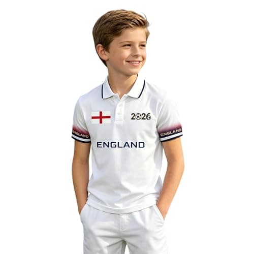 Image of Boys Cotton Polo Shirts Short Sleeve England Shirt Retro Football Shirts for Kids Athletic Stretch Sports Top