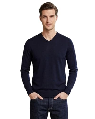 Image of kraftd Mens Jumper V Neck – Smart Knitwear Sweater for Men | Lightweight Acrylic Pullover | Long Sleeve Warm Winter Jumper for Work, Casual & Golf (Navy, XL)