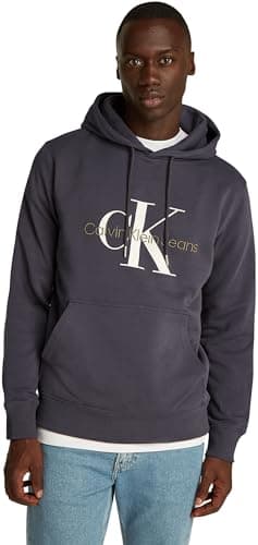 Image of Calvin Klein Men's Seasonal Monologo Regular Hoodie, Grey (Ebony), XXS