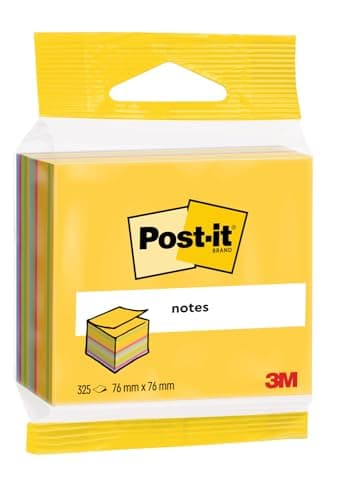 Image of Post-it Notes Cube, Ultra Colours, 1 Pad, 76 mm x 76 mm, 325 Sheets - Extra Sticky Notes for Walls, Monitors and Fridge