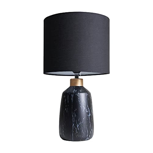 Image of MiniSun | Modern Copper Caped Black Marble Effect Table Lamp with a Black Drum Shade | Home Décor, Bedside & Desk Lamp