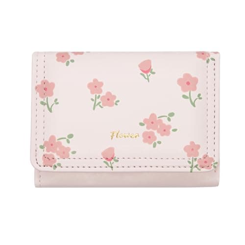 Image of YAMEIZE Cute Wallets for Women Girls Small Floral Print Bifold Wallet Coin Purses Credit Card Holder Id Window (Pink)