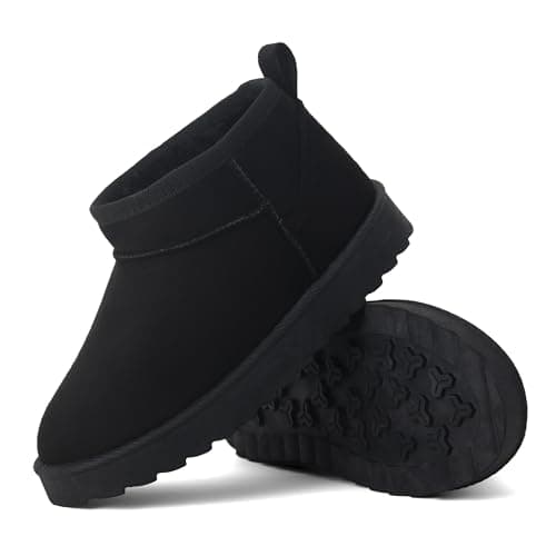 Image of Kids’ Faux Suede Winter Boots – Warm Faux Fur Lined Ankle Shoes | Non-Slip Rubber Sole Cosy Snow Boots for Boys and Girls (BLACK, One Size, Little Kid, 10, Numeric, UK Footwear Size System, Medium)