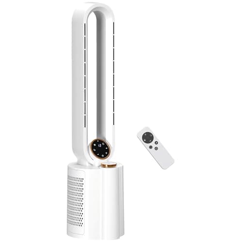 Image of HOMCOM Bladeless Tower Fan, 3-in-1 Air Cooling Fan with UV Sterilisation and Humidifier, 12 Speed Settings, Oscillating, Remote Control, 8H Timer, Sleep Mode, for Home Office, White