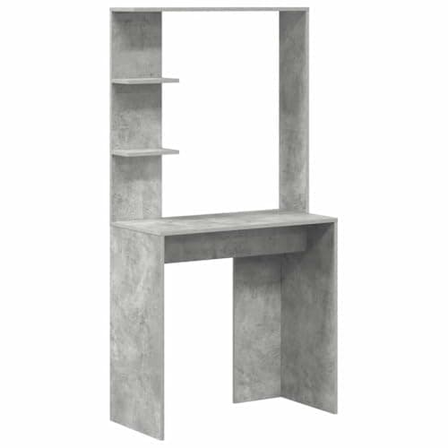 Image of RCODSSK Modern Writing Desk Concrete Grey 78.5 x 37 x 154.5 cm Engineered Wood with Board Shelves for Home Office Study