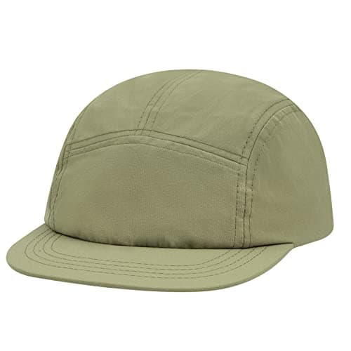 Image of Clape 5 Panel Running Cap Water Repellent Short Peak Baseball Cap Plain Flat Brim Snapback Hat for Outdoor Camping Green GD02