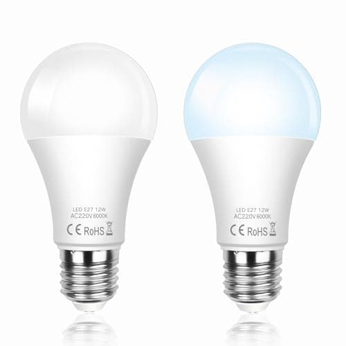 Image of SCNNC LED Dusk Till Dawn Sensor Light Bulb ES E27 A60 12W, Automatic ON/Off, Cool White 6000K Light Sensitive Bulbs Outside, E27 Dusk to Dawn LED Light Bulb for Porch Hallway Patio, 2 Pieces