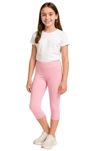 Image of PopCouture Girls Premium Dance & Gymnastics Sports Activewear 3/4 Leggings Baby Pink 1-2 Year