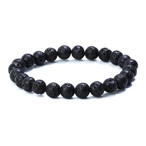 Image of Raffici Lava Rock Bead 8 mm Bracelet Protection Balance Gemstone Energy Luck Prosperity Adjustable Unisex 16cm to 18cm